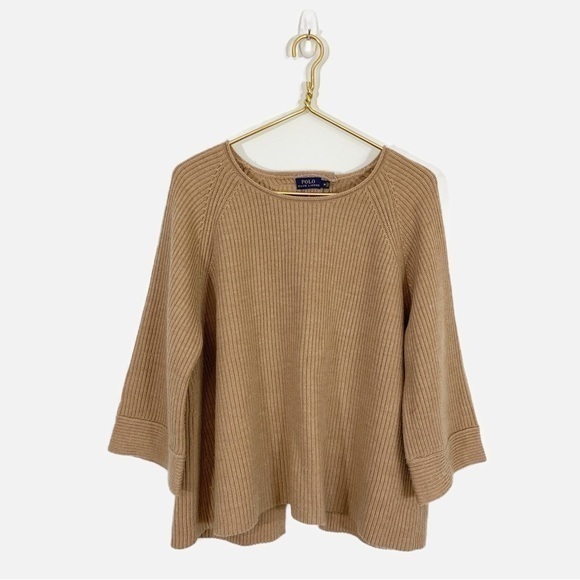 Polo Ralph Lauren Womens Medium 100% Wool Knit Open Back Sweater Camel Brown‎ - Picture 1 of 10